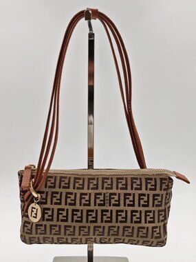 Fendi Zucca Mini Shoulder Bag Brown Canvas FF Logo Y2K Pochette
